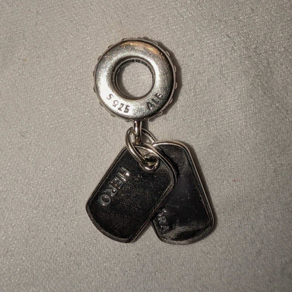 Pandora "Hero" Dog Tag Dangle Charm - Picture 3 of 3